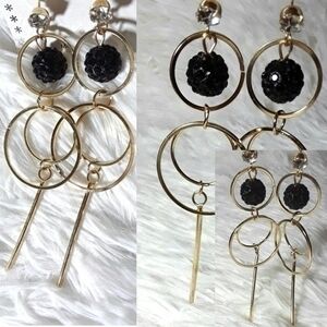 Gold Tone Rings & Bling Drop Dangle Earri…